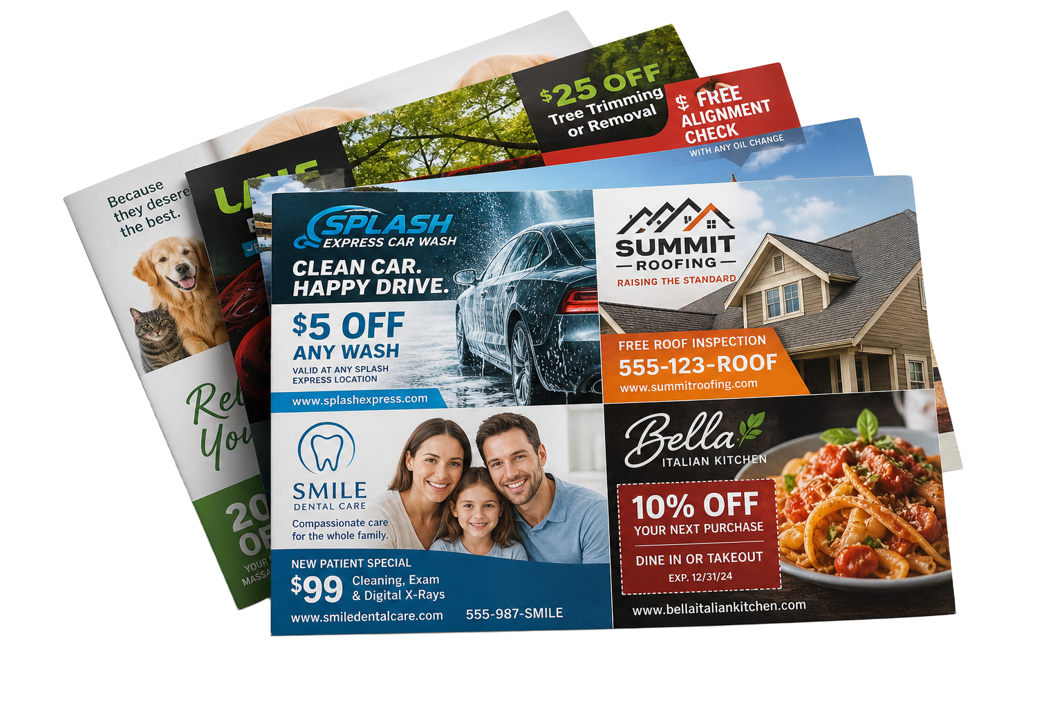 Shared postcard mockups featuring multiple local businesses